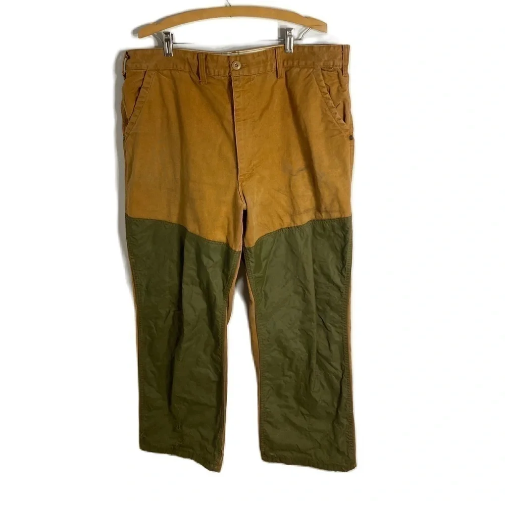 Vintage SafTbak Canvas Hunting Pants Double Knee 40x30 USA Made Tan Green